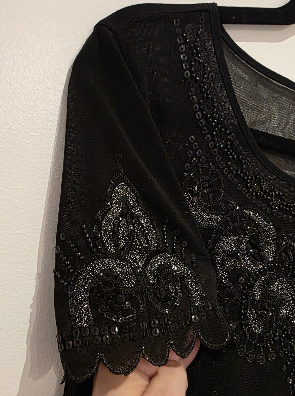 Express Sheer Sequin and Silver Embellished Lace Top - L